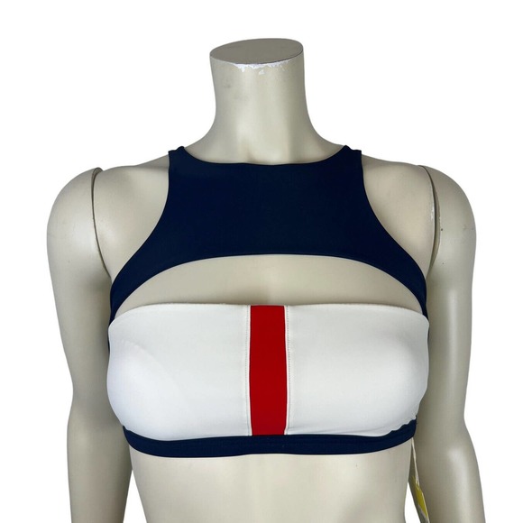 NEW Summersalt Swim Shoreline Bikini Top 2 Cutout Colorblock Blue White Sporty - Picture 2 of 12
